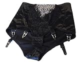 Swanky Pins Firm Control Panty Girdle with 6 Suspender Straps, Black with Leopard Print and Lace (X-Large)