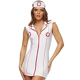 Ann Summers Hospital Hottie Nurse Costume Nurses Outfit, Fancy Dress with Headband Nurse Costume, Women's Halloween Dress with Full-Length Zip & Red Trim - Genuine Role Play Outfit White