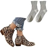 LDXEQIZ Women's Chelsea Boots Vintage Suede Ankle Boots Leopard Print Ankle Boots Block Heel Booties With Double Zipper Spring Ankle Shoes(Leopard,5 UK)