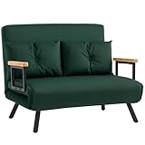 HOMCOM 2 Seater Sofa Bed, Click Clack Convertible Bed Settee, Modern Velvet Feel Fabric Sofa Couch with 2 Tufted Cushions, Wood Armrests for Living Room, Bedroom, Guest Room, Green