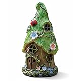The Enchanted Garden Solar Fairy House 22cm Green Roof Ornament – Hand-Painted Resin Decoration with Solar Light – Weatherproof Elf Pixie Statue – Magical Gift for Garden Lovers
