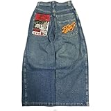 Mens Jeans for Men UK Baggy Wide-Leg Denim Embroidered Pants Comfort Straight-Leg Trousers Athletic Heavy Duty Sweatpants with Pockets Light Blue L