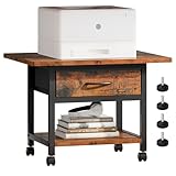 Forthcan 2 Tier Desktop Printer Stand with Storage Drawer, Under Desk Table, Multi-Purpose Desk Organizer Storage Shelf With Wheels - Rustic Brown and Black