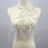 SUNMOVE 1PC 3D Beaded Embroidery Sequin Lace Applique Sew On Flower Fabric Collar Patch for Wedding Gown Dress Bridal DIY Crafts (Right)