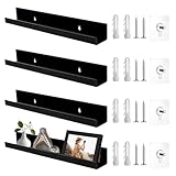 YDAKGUEY 4 Pcs Acrylic Shelf Black, Wall Mounted Nursery Bookshelf, Spice Organizer and Kitchen & Bathroom Storage Ledge for Bedroom, Bathroom or Living Room Wall Display - 30.5x4.3x4.3 cm