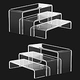 6pcs Acrylic Display Riser Stands, Clear Perspex Shelves for POP Figures, Acrylic Risers Showcase Shelf, Tiered Plastic Display Stand for Collectibles, Cupcake, Dessert, Jewelry, Toys