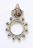C BC Silver colour metal Catholic Lourdes rosary ring one decade rosary beads