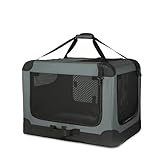 Amazon Basics 4-Doors Portable Soft-Sided Folding Travel Crate Kennel for cat, dog, and other small animals, Grey, S 66 cm x 46 cm x 46 cm