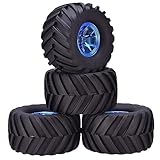 KINGCOO 4PCS RC Truck Tires 135MM Rubber Tyres and Plastic Wheel Rims Accessories for Monster Truck 1/10 RC car for HSP HPI Tamiya Kyosho Truggy (Y-Blue)