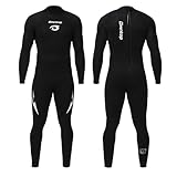 Owntop Men's Full Length 3/2mm Wetsuit, Ultra-Stretch Long Sleeve Winter Wetsuit, Back Zip Adult Neoprene Surfing Diving Wet Suit, Men Black L