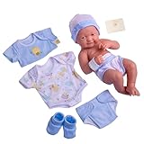 JC TOYS - La Newborn Baby Doll 38 cm, Soft Vinyl, Includes Clothes and 8 Accessories, Blue, Designed in Spain by Berenguer, 2 Years