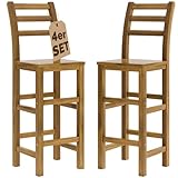CASARIA® Set of 4 Wooden Bar Stools Set | With High Backs | Breakfast Counter Kitchen Barstools Dining Chairs with Backrest | Ergonomic Design | 110kg Capacity | Acacia Wood | Brown