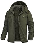 Lonya Men's Winter Parka Jackets Fleece Lined Winter Cotton Military Cargo Coats Full Zip Thick Multi Pocket Warm Windbreaker Outdoor Hiking with Removable Hood, Green, XL