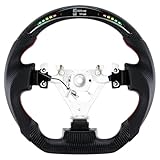 Acclcors Carbon Fiber Steering Wheel, D-Shape with Flat Bottom, LED Gear Indicator, Red with Stitching Perforated Leather Grips for Nissan 350Z 2003-2008