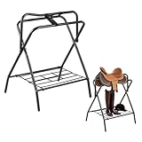 VEVOR Folding Saddle Rack, 28 x 19 x 37.5 in, 2 Packs Freestanding Horse Saddle Stand, Portable Horse Blanket Holder, Heavy Duty Steel Saddle Rack for English & Western Saddles, Tack Storage, Black