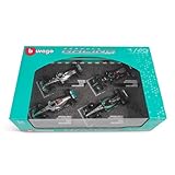 Bburago Formula 1 F1 4-Car Set - Mercedes AMG Petronas W12 W13 W14 - Hamilton, Russell - 1:43 Scale - Incredibly Detailed Die-Cast Collectible Replica Race Cars, Black and Silver