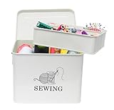 Xbopetda Metal Sewing Box, Sewing Kit Storage Box - 2-Tier Sewing Basket with Removable Tray, Sewing Supplies Organizer, Sewing Storage Box for Scissors, Thread, Pins, Needles & Clips (White)
