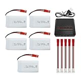 5PCS 3.7V 800mAh Lipo Battery RC Drone Battery with 5-in-1 Charger Plug JST for SYMA X56W MJX X400W X300C X800 HS110 HS200 S670 V950HD S1750 V2450 RC Quadcopter Battery