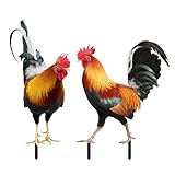 Huayeex 2 Pieces Rooster Garden Stake, Chicken Stake, Chickens Gardens Ornaments Outdoor, Animal Decorative Yard Art Inserts, Iron Rooster Sculpture Realistic Prop Sign For Farmhouse Lawn Backyard