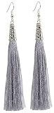 Bluebubble ARABIAN NIGHTS Tassle Fringe Dangle Earrings on Gift Card (Silver Sphinx (Silver Grey))