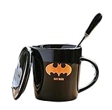 Ceramic Cup Black 235mL with Cover Spoon Batman Pattern Coffee Cup Cappuccino Mocha Latte Tableware Mugs Espresso Cups