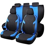 Universal Car Seat Covers Full Set For Skoda Fabia Octavia Rapid Spaceback Superb Yeti，Durable Cloth Seat Protectors with Split Bench Back Seat Covers (Blue)