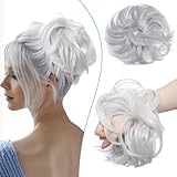 Messy Updo Buns for Women Synthetic Hair Ponytail Scrunchies Donut Chignons Hairpieces Extensions Silver Grey