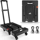 SOLEJAZZ Folding Hand Truck, Portable Dolly for Moving, 230KG Trolley with 6 Wheels & 2 Bungee Cords for Luggage, Travel, Shopping, Office Use, Black