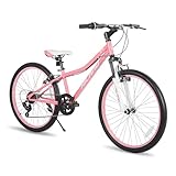 Hiland 24 Inch Kids Mountain Bike, 7 Speed Youth MTB Bike, Kids Boys Girls Mountain Bicycle with Suspension Fork V-brakes, Pink