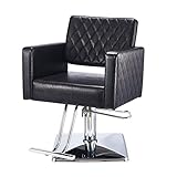 Barber Chair Hydraulic Pump PU Leather Barber Salon Chair With Pedal Square Chassis For Barber Shop, Salon Furniture (Black2)