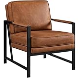 Yaheetech Faux Leather Tub Chair, Retro and Modern Armchair with Extra Soft Padded and Cushion for Living Room Bedroom Home Office, Light Brown