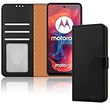 iCatchy Case for Motorola Moto E14 / G04 / G24 Leather Wallet Book Flip Stand View Magnetic Protect RFID Blocking Shockproof Cover compatible with Motorola G04 / E14 Phone (Black)