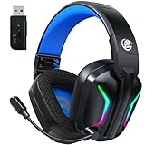 Fachixy FC300 Wireless Gaming Headset with Mic - Bluetooth and 2.4GHz USB Gaming Headphones with 50Hr Battery & 3D Stereo Sound - For PS5, PS4,PC, Switch, Mobile, Blue