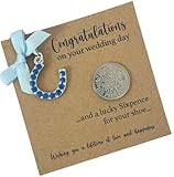 Something Blue Gift for Bride, Horseshoe Charm and Lucky Sixpence Wedding Gift, Wedding Keepsake, Something Old, Something New, Something Borrowed, Something Blue, Lucky Sixpence in her Shoe