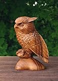 G6 Collection Wooden Handmade Owl Statue Handcrafted Figurine Art Home Decor Wood Sculpture Hand Carved Decorative Accent Decoration Gift Hoot Dark Brown Owl