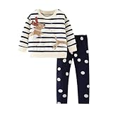 QHKEPW Kids Set Girls Clothes Outfits 7-8 Years Dog Toddler Clothing 2 Pcs Long Sleeve T-Shirt Tops Leggings Trousers Round Neck White Black