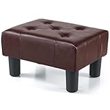 BRIAN & DANY Small Foot Stool, Faux Leather Footstool with Legs, Footstools for Living Room, Ottoman Footrest Extra Seating for Entryway, Brown