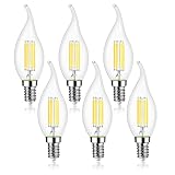 EXTRASTAR E14 LED Filament Flame Candle Bulbs 4W, 470LM 40W Equivalent, C35 SES Small Edison Screw Led Light Bulbs, Cool White 6500K Daylight, Non-dimmable, Pack of 6
