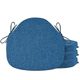 OVOV Chair Cushions for Dining Chairs Set of 4 Windsor Seat Cushion for Kitchen Room Chair Thick Textured Chair Pads with Ties and Non-Slip Bottom(42x39.5 cm/16x15 Inch Blue)