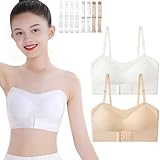 Sunvivid Girls Strapless Bandeau Bra 2 Pack Dance Ballet Bras Seamless Underwear with Removable Bust Pads and Replace Straps Bralettes for Teen 12-14 Years