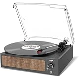 Trynnay Vinyl Record Player with Speaker Vintage Turntable for Vinyl Records, Belt-Driven Turntable Support 3-Speed, Wireless Playback, Headphone, AUX-in, RCA Line LP Vinyl Players Retro Black