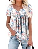 CHICZONE Ladies Buttons Up Tops Summer Henley Shirt V Neck for Women Casual Shirts Loose Fit