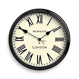 NEWGATE® Battersby wall clock | Large round iconic metal wall clock | Gloss black | 50cm | Classic antique vintage roman numeral dial | Glass lens and metal hands