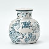 PORCER Blue and White Vintage Vase | 6.02 Inch Ceramic Chinoiserie Floral | Retro Ice Cracked Blue and White Porcelain Vase for Table, Living Room, Bathroom, Wedding, Shelf Decor, Mantel Decoration