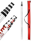 QWORK® 5m Telescopic Pole 5 Sections Aluminum Telescopic Levelling Staff with Bubble Level
