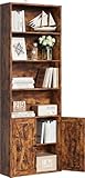 IRONCK Bookcase 6-Tier, Bookshelf with Doors, 180cm Tall Living Room Bookcases, Display Shelf Storage, Freestanding Book Shelf Unit for Home Office, Dinning Room, 60x23.5x180cm (Retro Brown)