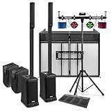 Vonyx VX820 Column Array Speaker Mobile Disco Setup with DJ Booth & TV Mount, 4-Channel Bluetooth Mixer, LED Lighting System, DJ PA System Package for Events, Parties, & Weddings