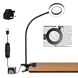 5X Magnifying Glass Desk Lamp with Clamp, 10 Brightness Levels, 3 Color Modes, 5V/2A Adapter Included – Clip Light for Reading, Crafting, Painting, Close Work (Black)