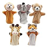 CreepyParty Hand Puppets, Wild Animal Head Puppet Toy Set for Kids Baby, Soft Plush ZOO Animal Puppet for Children Toddlers Boys Girls, Pack of 5