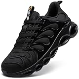 LARNMERN Steel Toe Cap Trainers Mens Safety Trainers Lightweight Safety Shoes Cushioning Fashion Breathable Comfortable Work Shoes(Black New,10 UK)